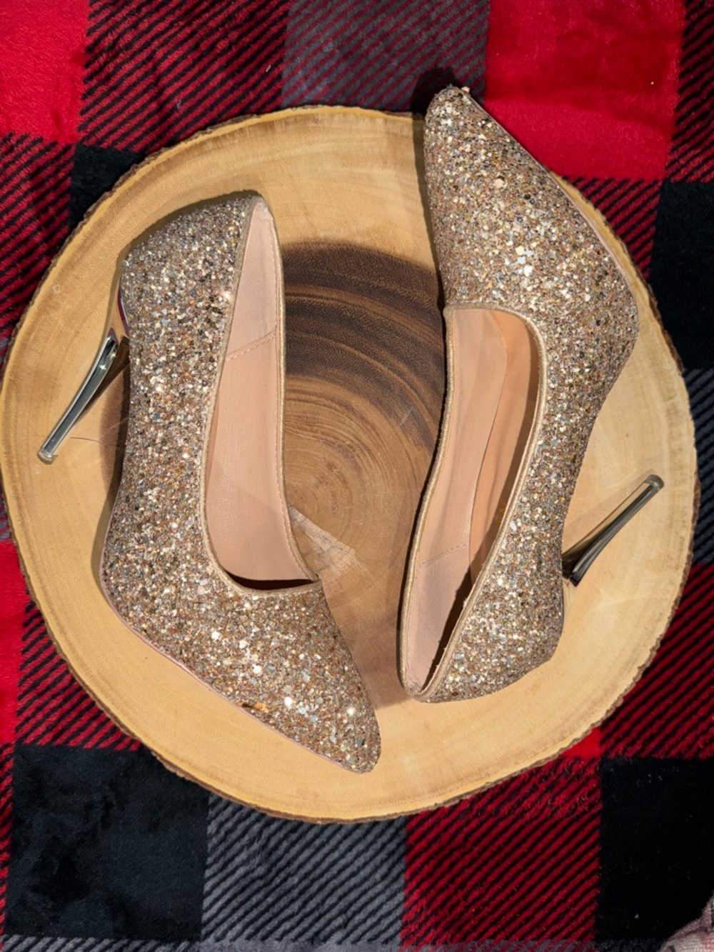 Fashion Glitter Pointed-Toe Stiletto Pumps - Champagne